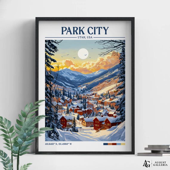 Park City Utah Retro Travel Print Wall Art Framed Canvas Poster Illustration Wanderlust