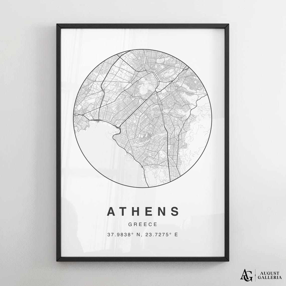 Athens Greece Minimalist Circular Street Map Decor Travel Poster