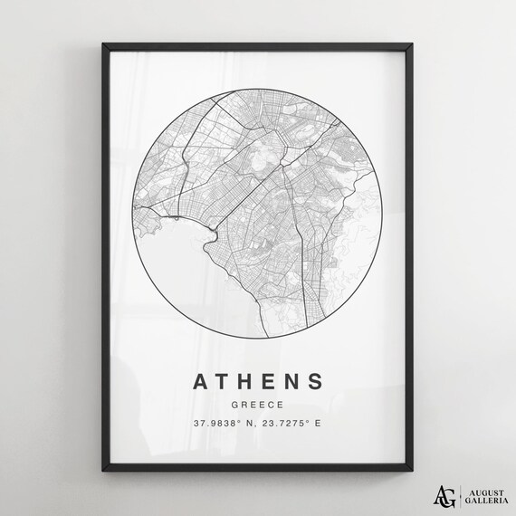 Athens Greece Minimalist Circular Street Map Decor Travel Poster