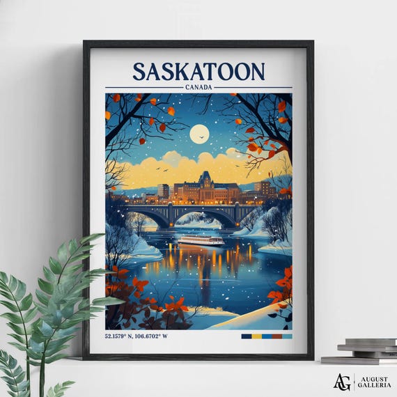 Saskatoon Canada Retro Travel Poster