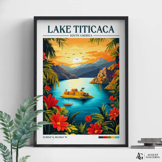 Lake Titicaca Retro Travel Poster