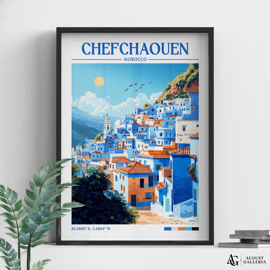 Chefchaouen Morocco Retro Travel Print Wanderlust Posters Illustration Wall Art Framed Prints Canvas Poster