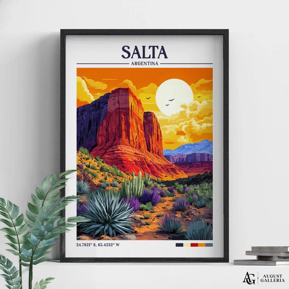Salta Argentina Retro Travel Print Wall Art Framed Canvas Poster Illustration Wanderlust