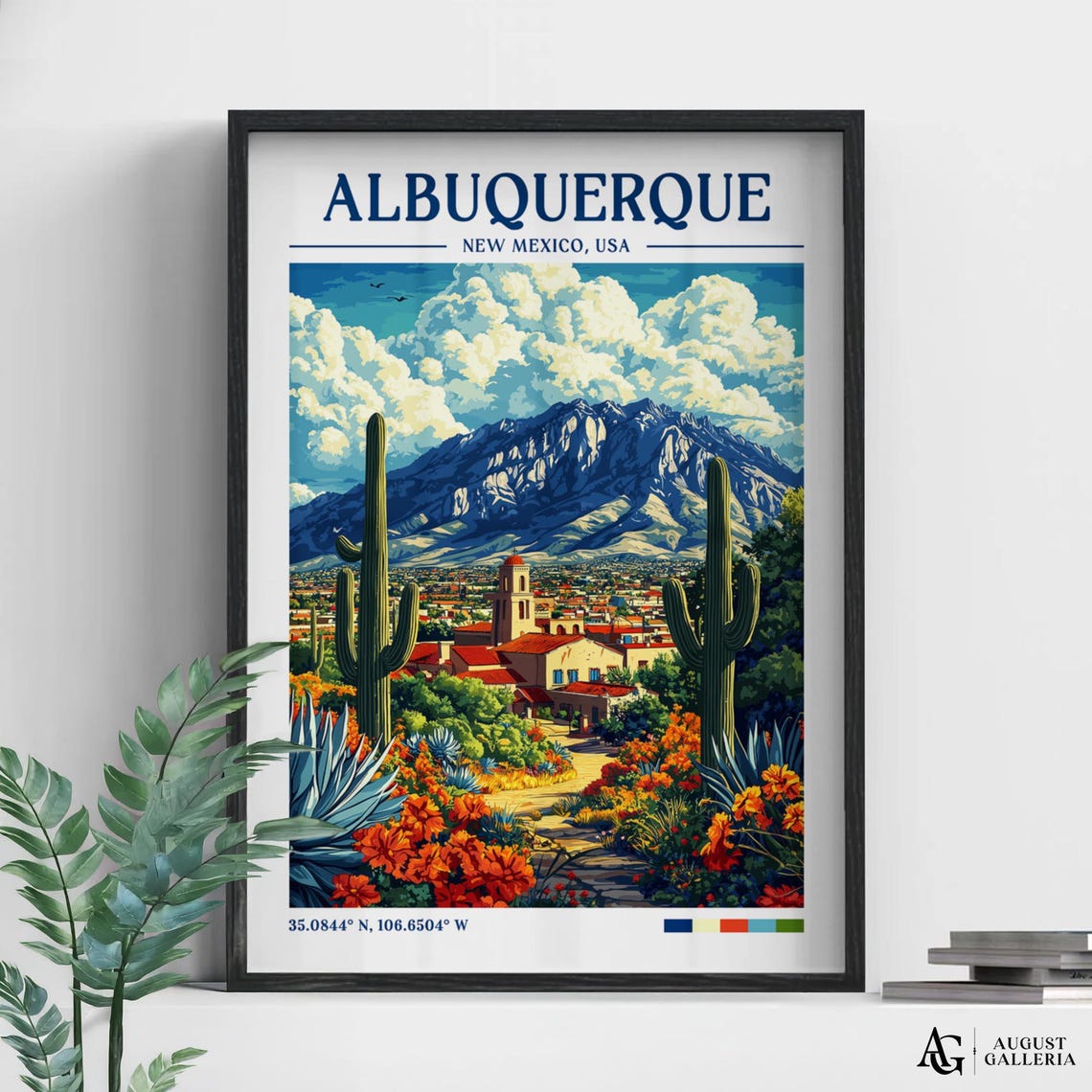Albuquerque New Mexico Retro Travel Sandia Mountain Cactus Poster