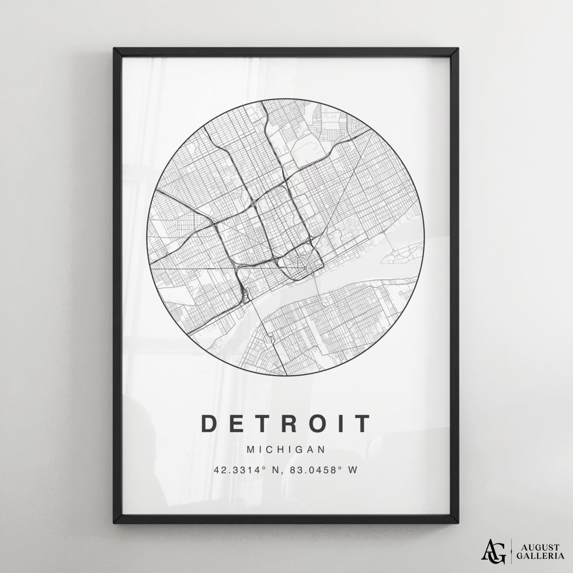 Detroit Michigan Minimalist Black White Circular Street Map Poster