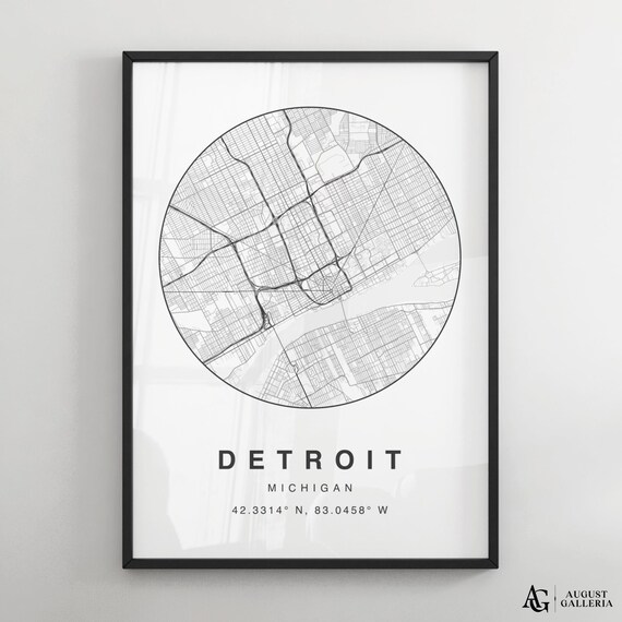 Detroit Michigan Minimalist Black White Circular Street Map Poster