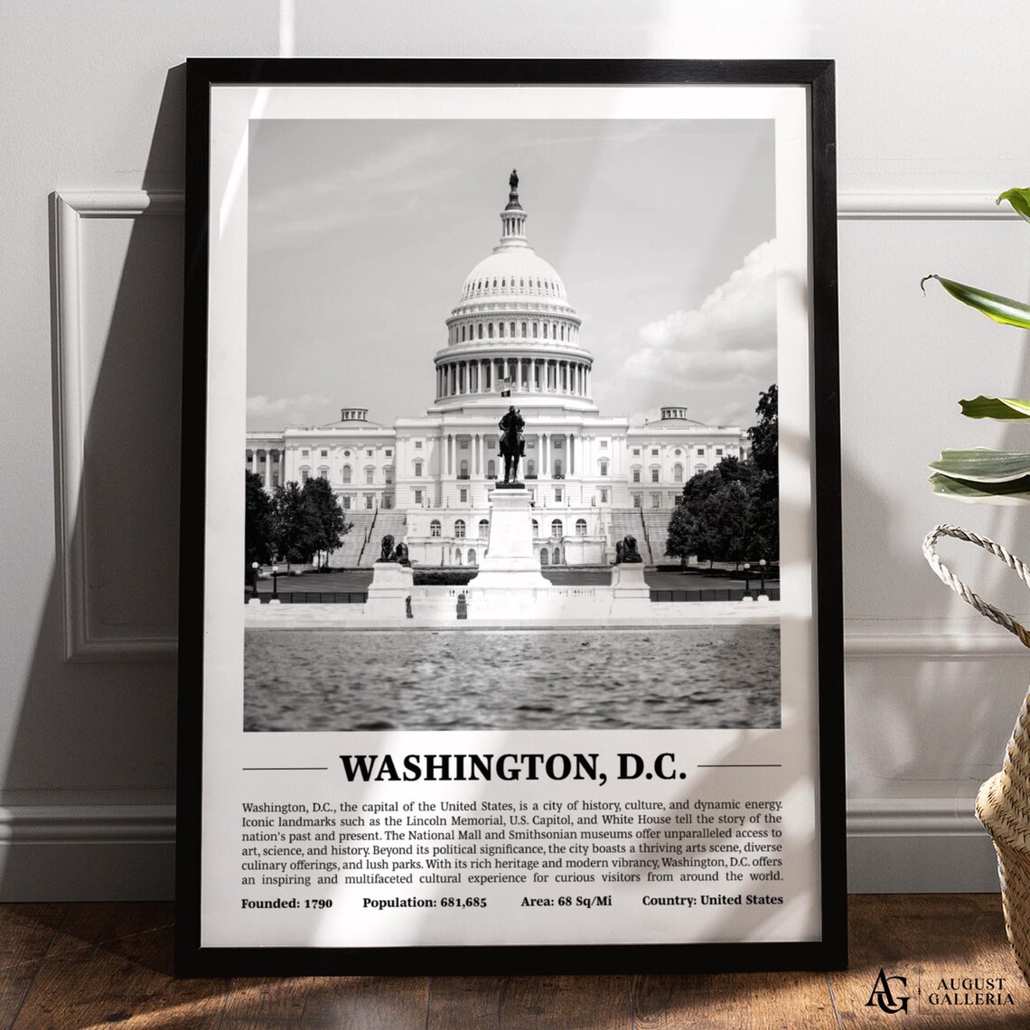 Washington DC Black White City Print, Modern Poster