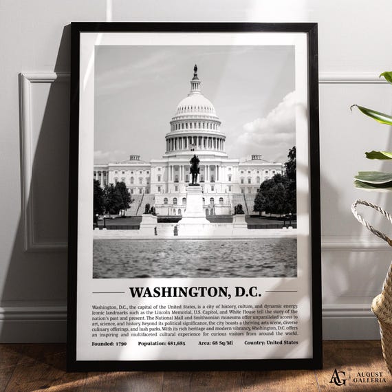 Washington DC Black White City Print, Modern Poster