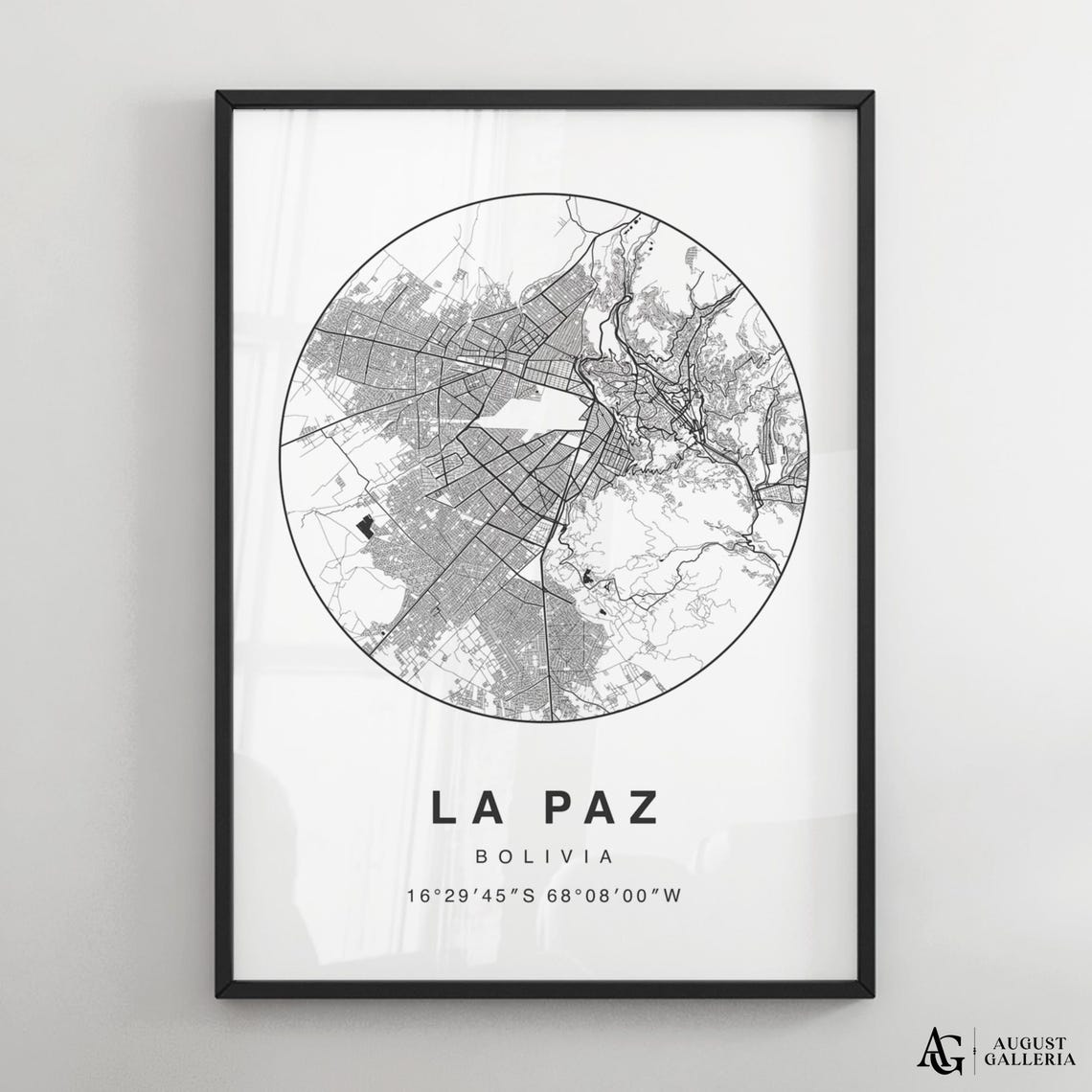 La Paz Bolivia Minimalist Circular City Map Coordinates Decor Poster