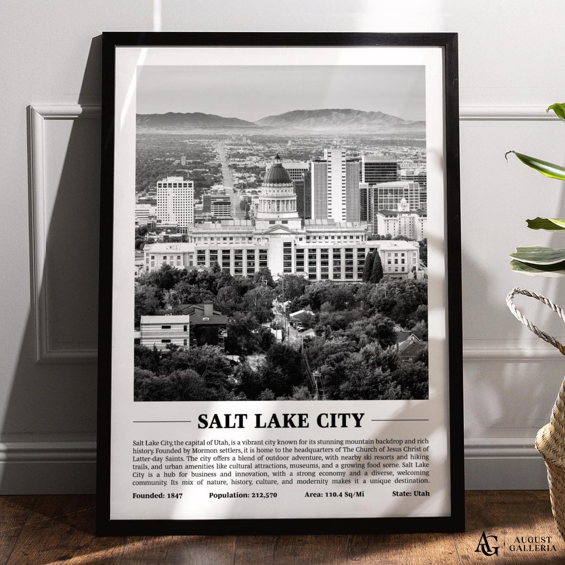 Salt Lake City Capitol Building Black and White Utah City Poster