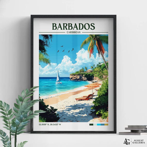 Barbados Caribbean Retro Travel Print Wanderlust Posters Wall Art Framed Prints Canvas Poster