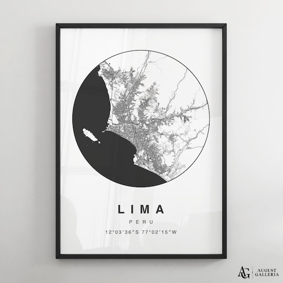 Lima Peru Black And White Circular City Street Map Travel Poster