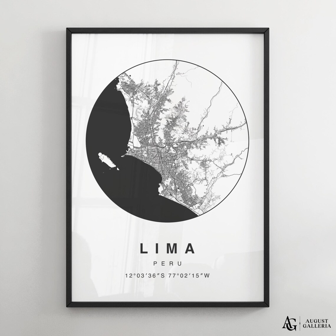 Lima Peru Black And White Circular City Street Map Travel Poster