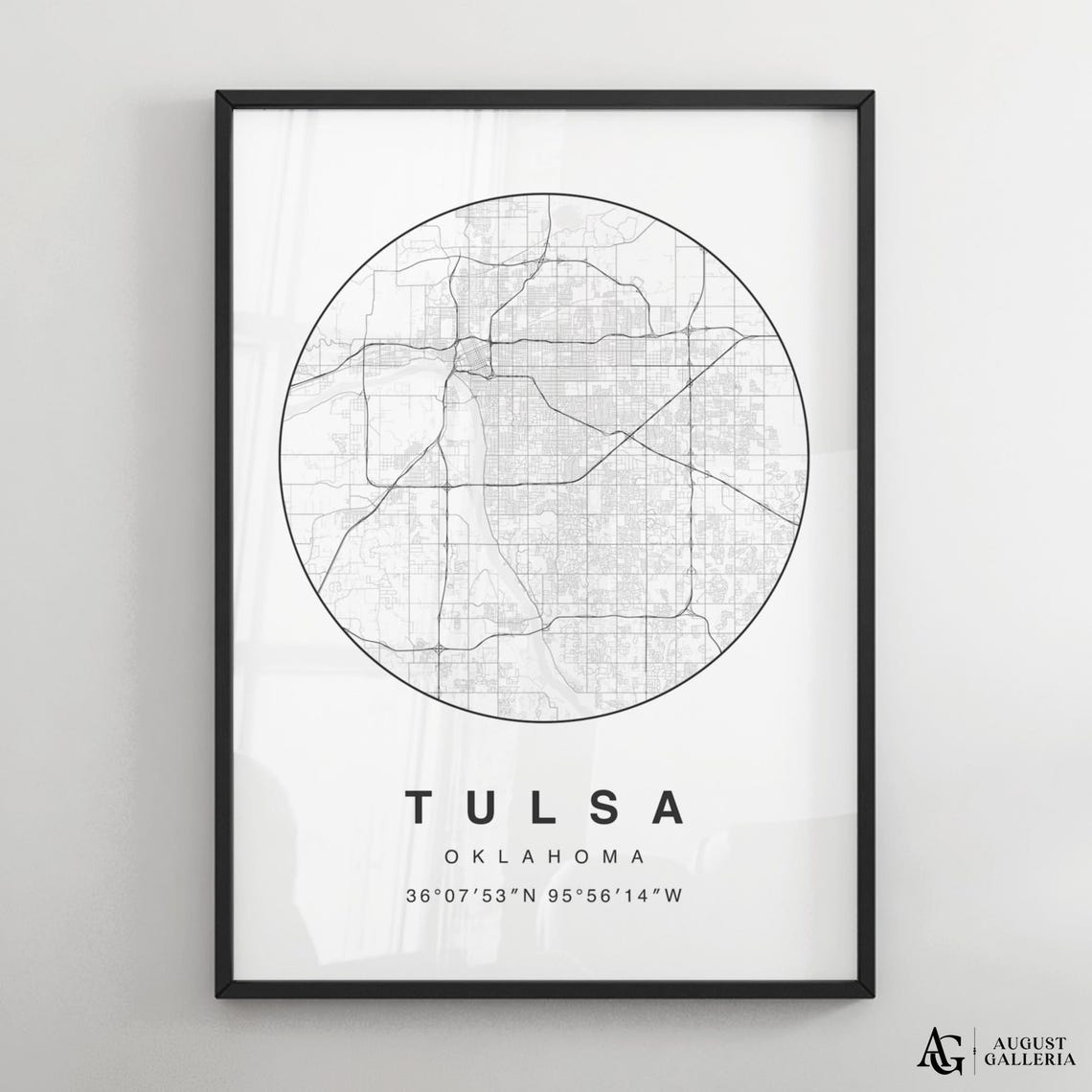 Tulsa Oklahoma Circular City Map Minimalist Black White Poster