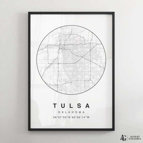 Tulsa Oklahoma Circular City Map Minimalist Black White Poster