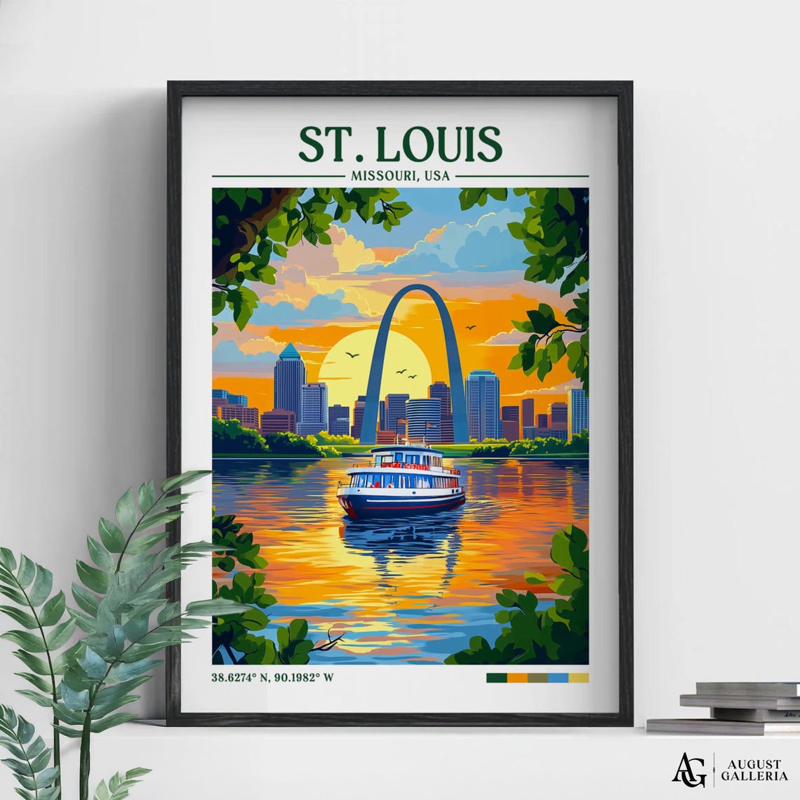 St Louis Missouri Retro Travel Print Wall Art Framed Canvas Poster Illustration Wanderlust