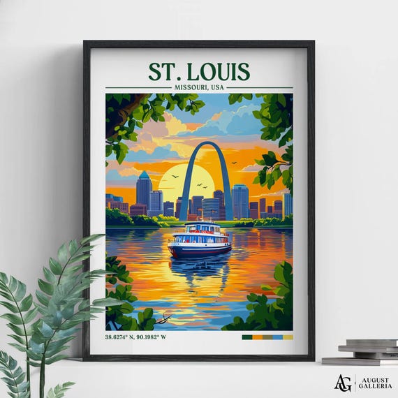 St Louis Missouri Retro Travel Print Wall Art Framed Canvas Poster Illustration Wanderlust