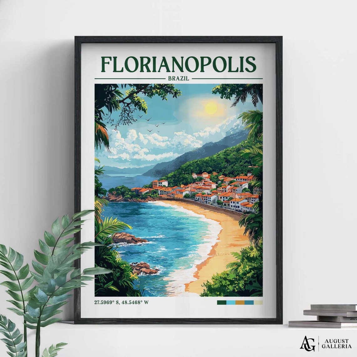 Florianopolis Brazil Sunny Beach Town Coast Retro Travel Poster