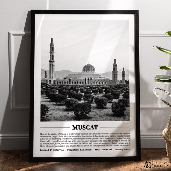 Sultan Qaboos Grand Mosque Black And White Muscat Oman Poster