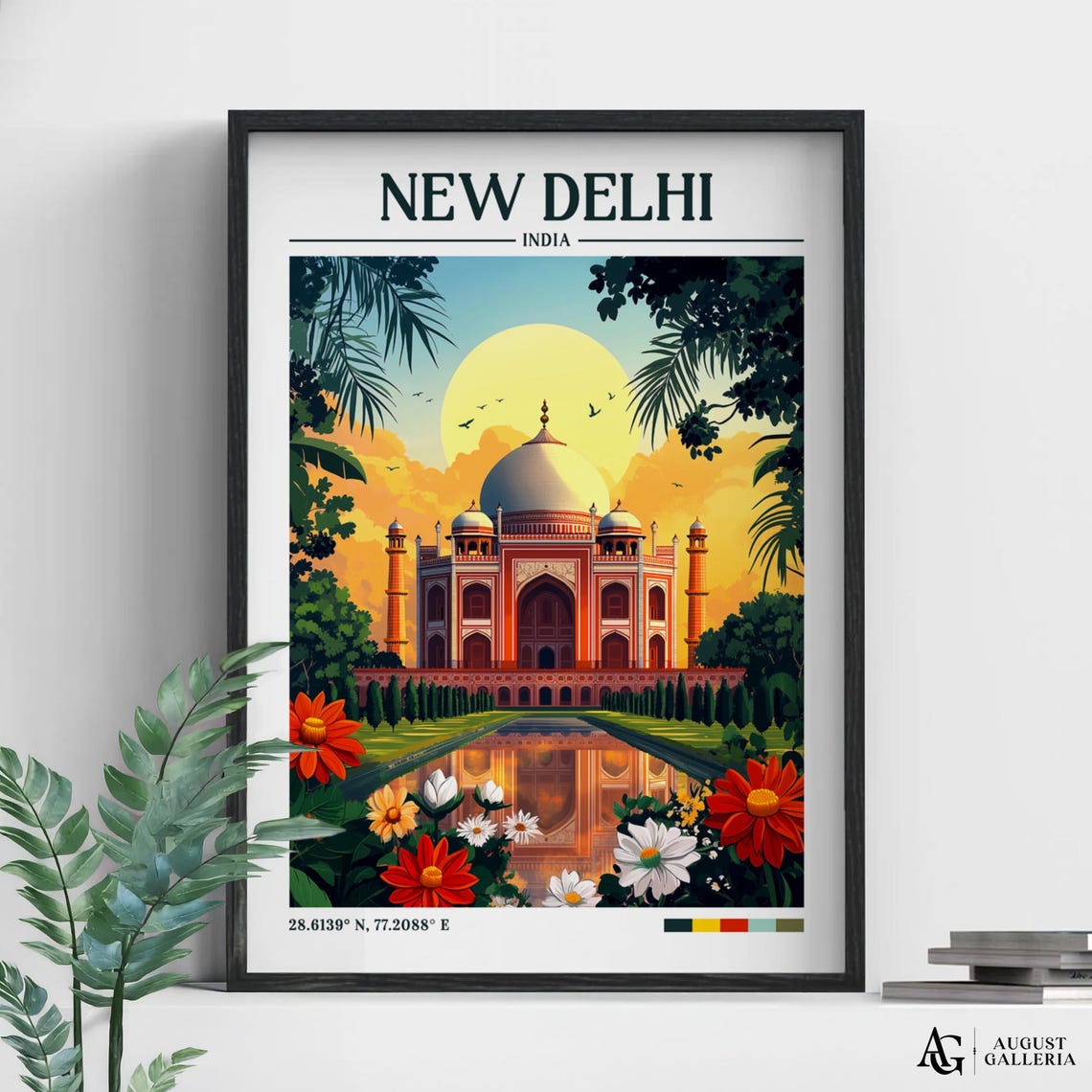 New Delhi Retro Travel Print Wall Art Framed Canvas Poster Illustration Wanderlust