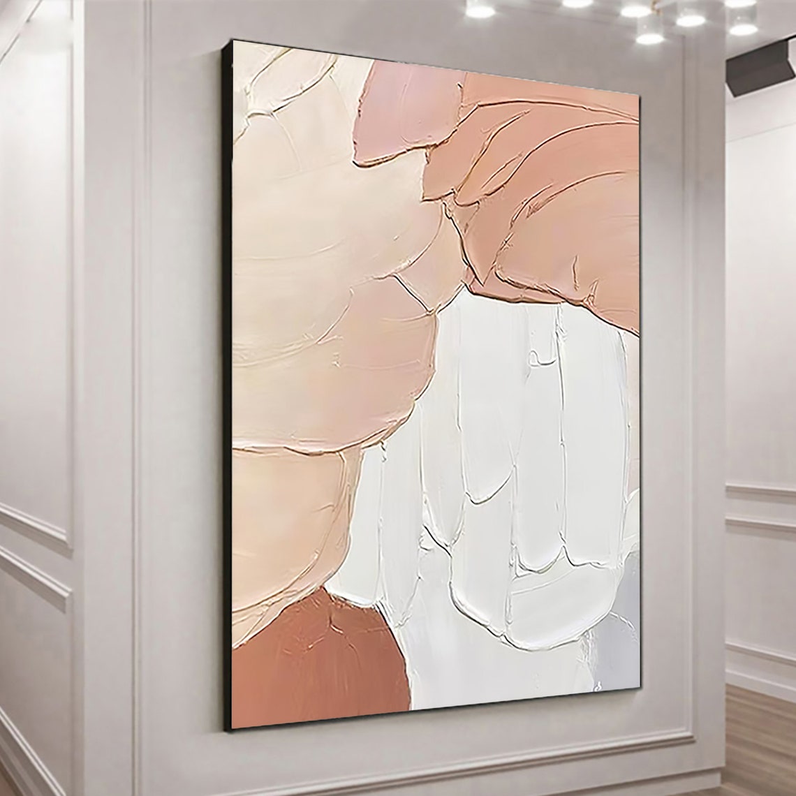 Blush Pink White Impasto Thick Texture Abstract Canvas Poster - Image 3