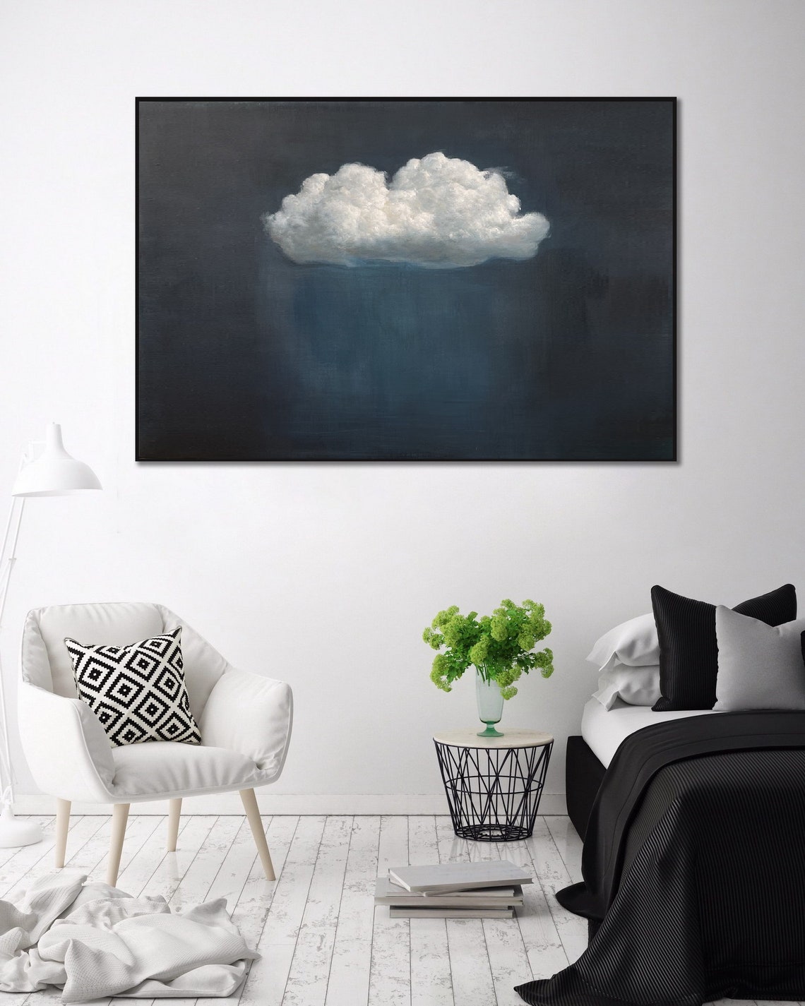 White Cloud Drifting Across Dark Navy Sky Panoramic Landscape Poster - Image 2