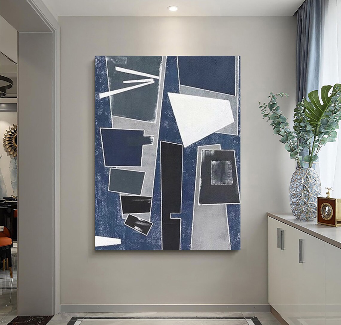 Blue Gray Geometric City Blocks Abstract Urban Skyline Art Poster - Image 2