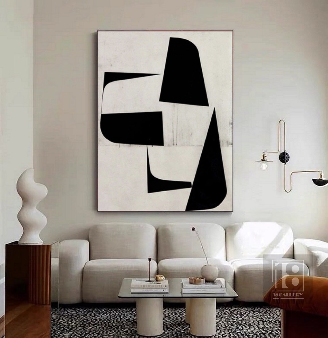Black Curved Geometric Shapes on White Bold Minimalist Abstract Poster - Image 4