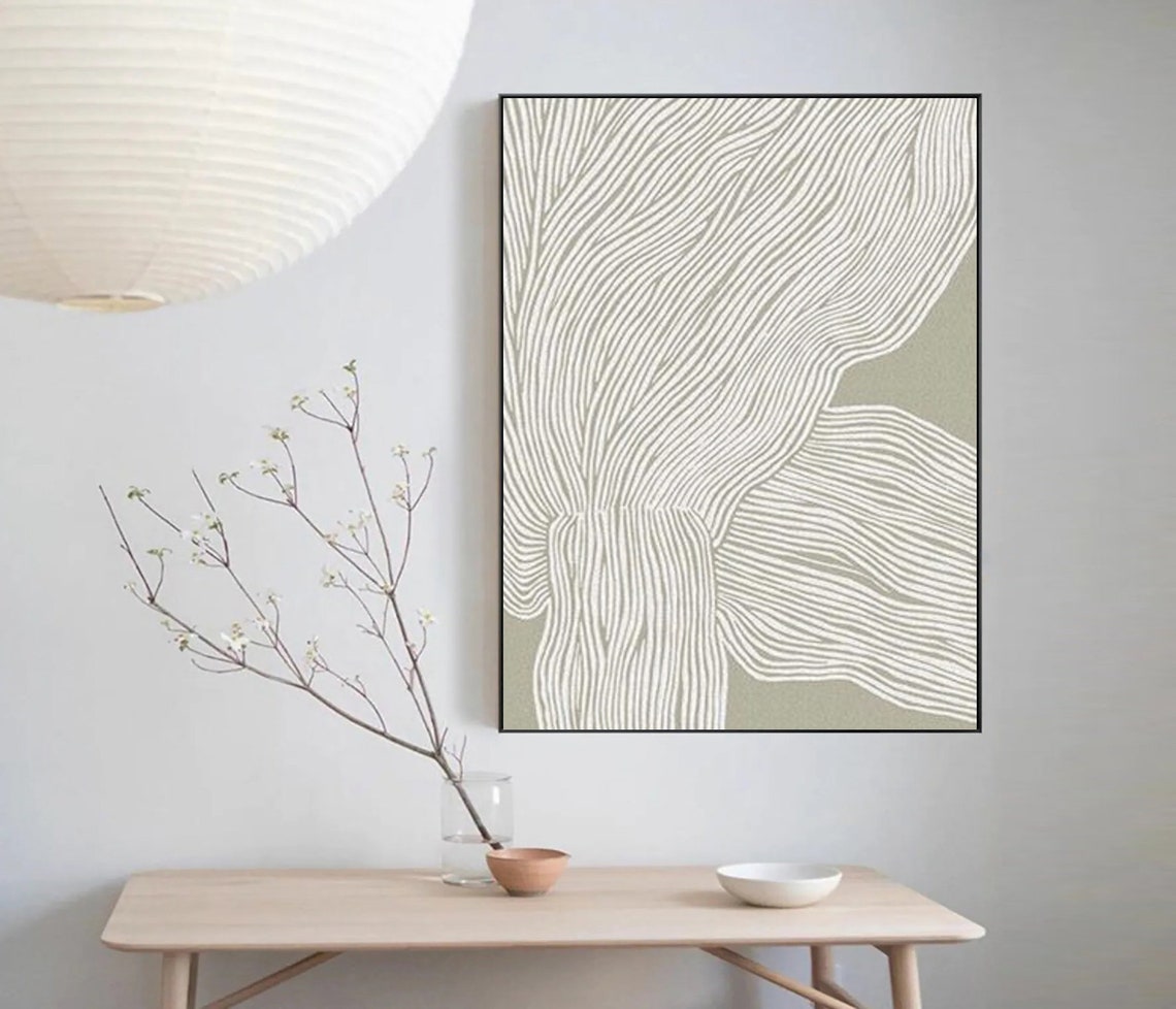 White Flowing Lines Beige Wave Ripple Texture Abstract Poster - Image 5