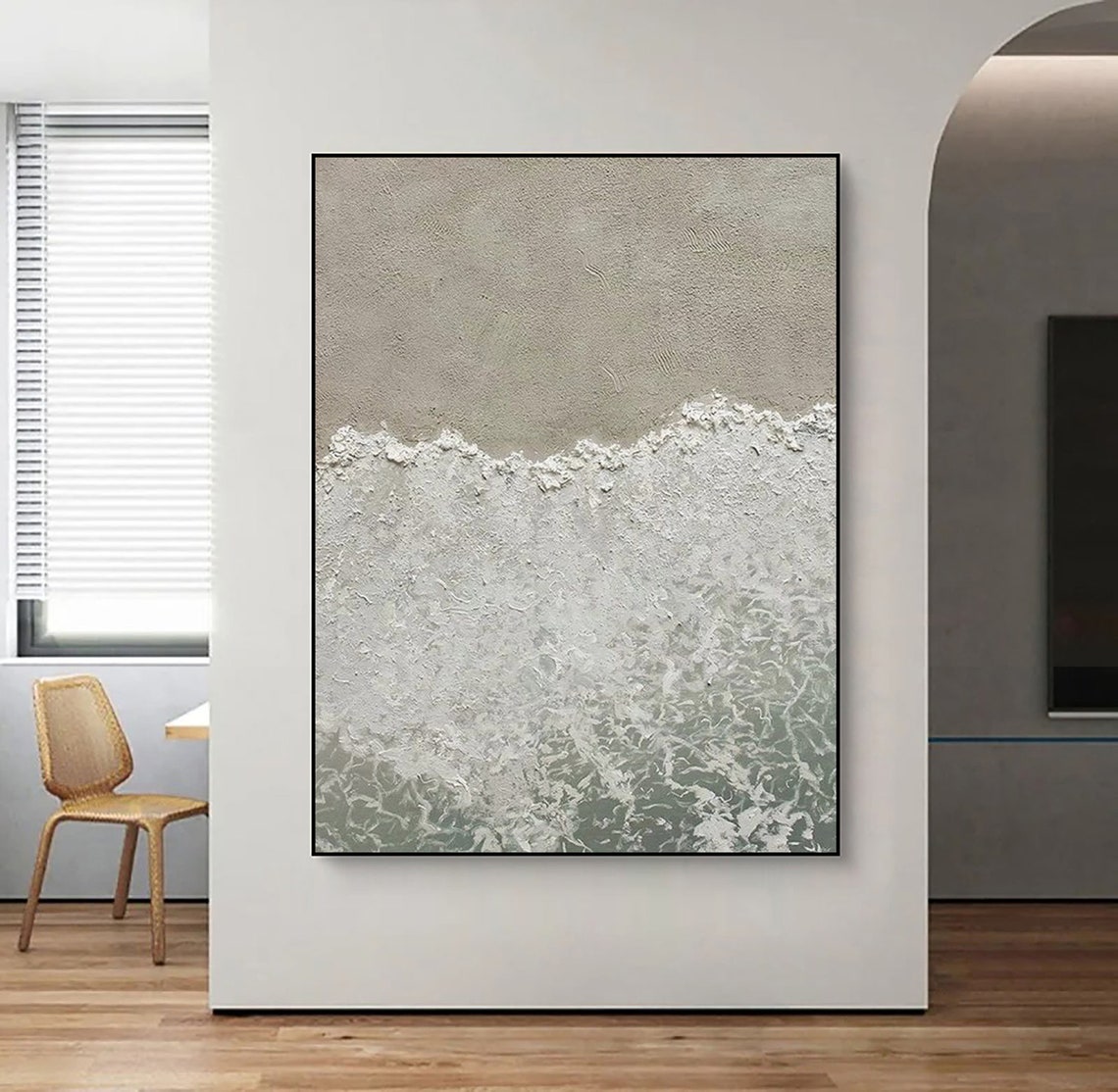 White Sea Foam Waves over Sage Sand Textured Coastal Ocean Poster - Image 3