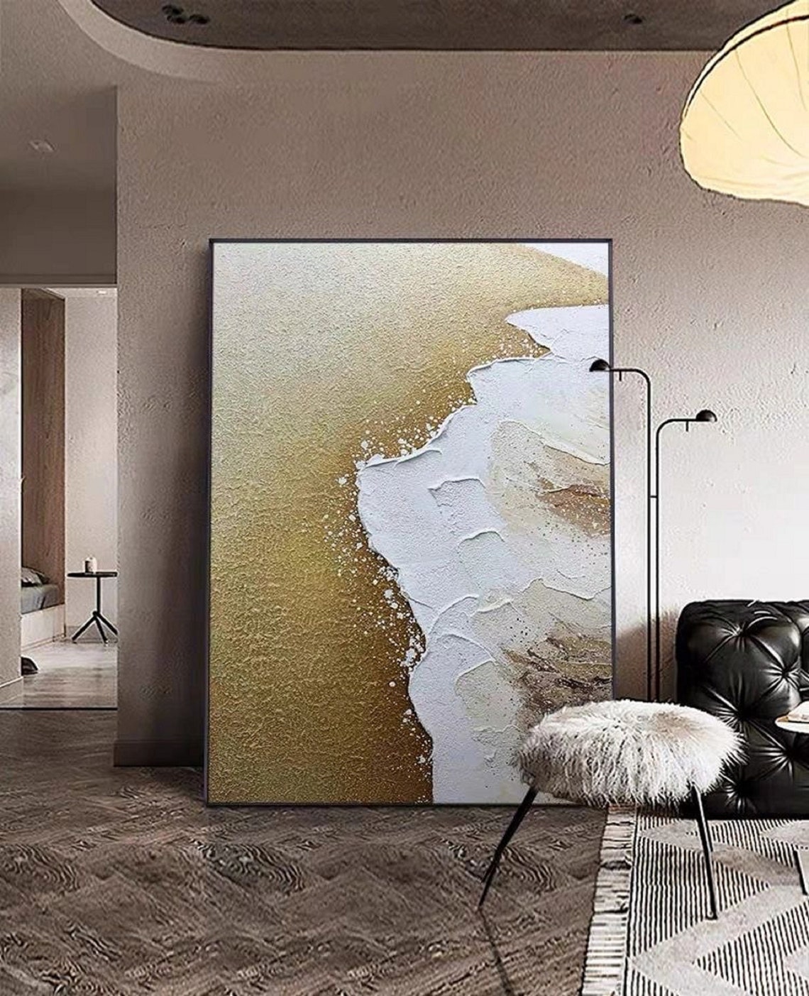 Gold and White Ocean Wave Textured Glam Abstract Decor Poster - Image 3