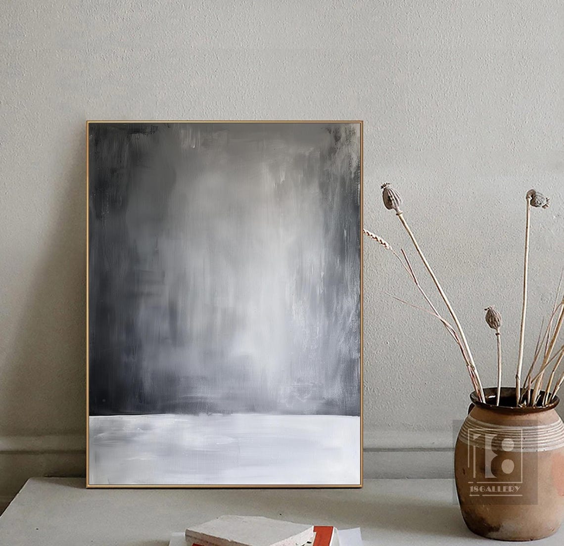 Misty Gray Gradient Horizon With Pale Fog Band Abstract Art Poster - Image 3