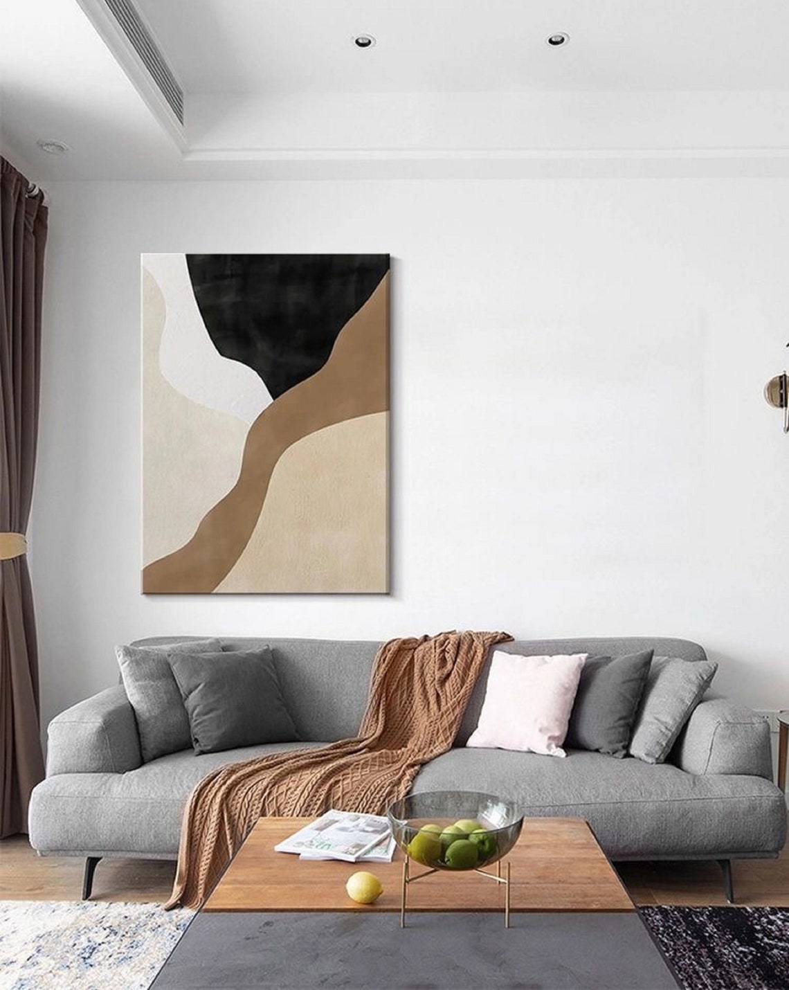 Flowing Black White Beige Ribbon Bands Modern Scenic Art Poster - Image 3