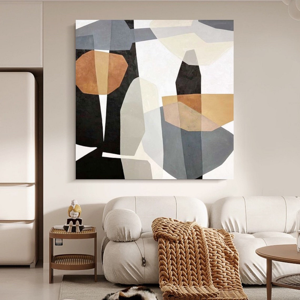 Geometric Black Tan Gray Blocks Bold Modern Abstract Art Poster - Image 4