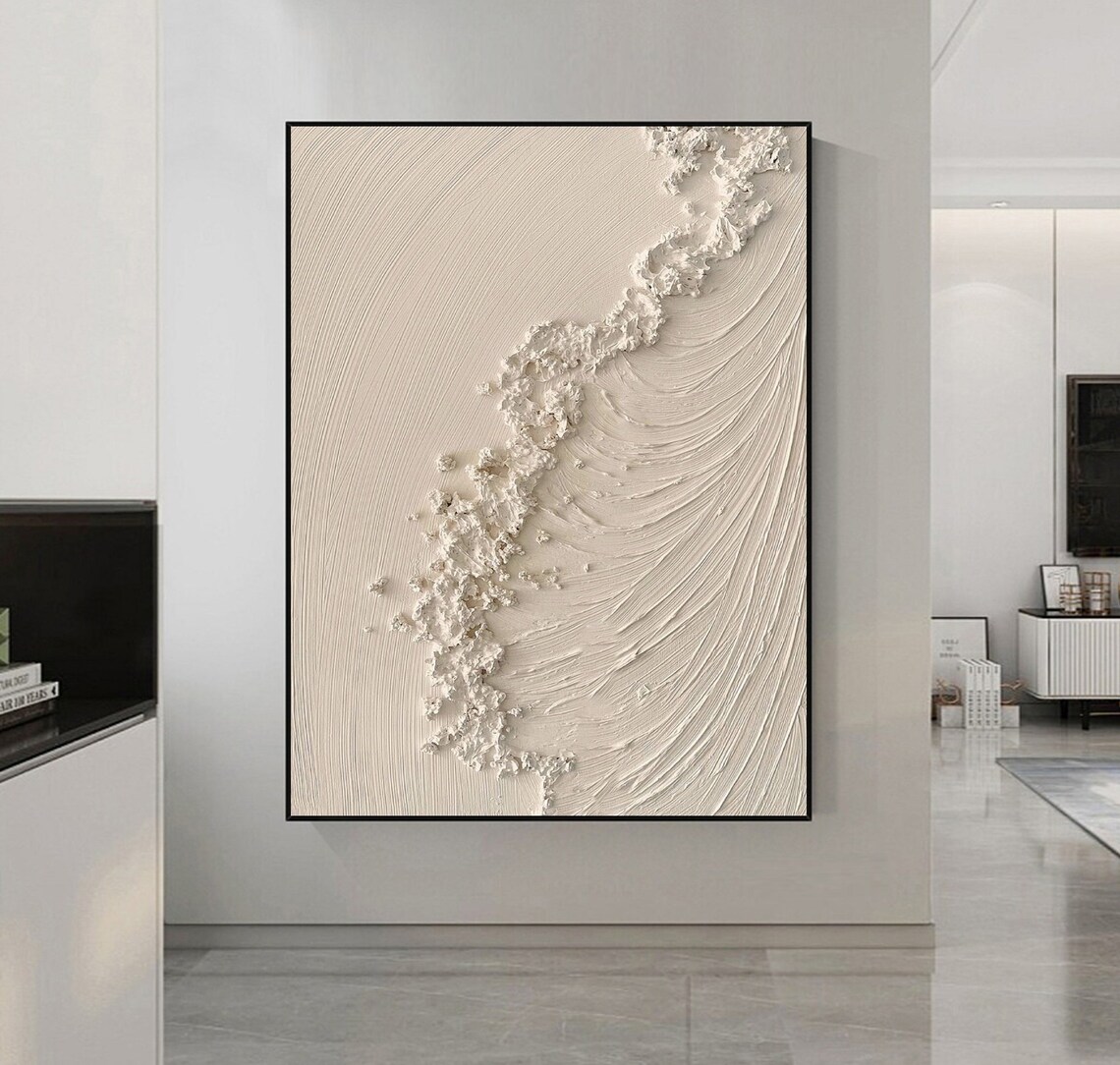 Raised Ivory Vein Texture With Flowing Carved Wave Lines Poster - Image 2