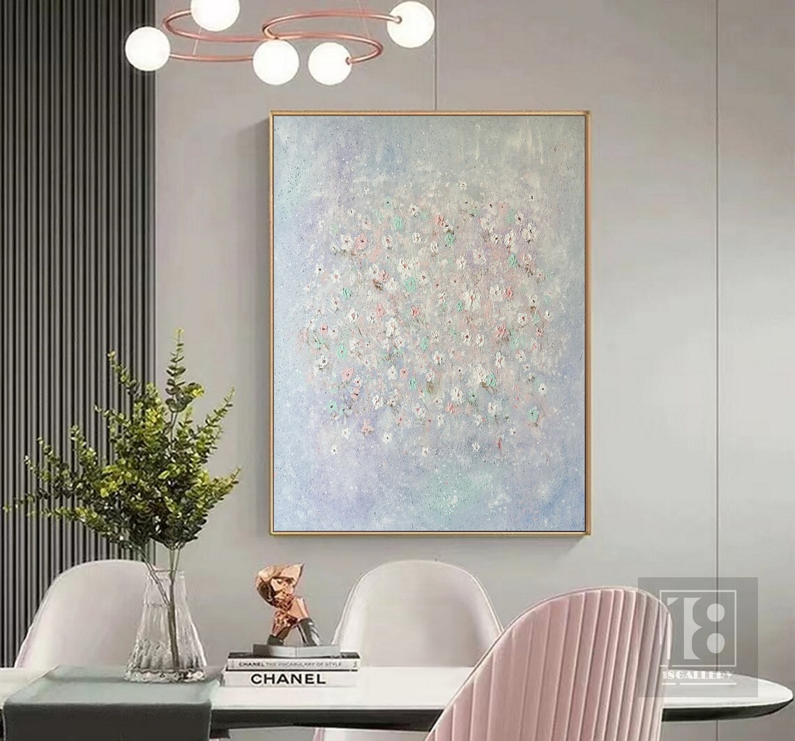 Pastel Wildflower Meadow on Soft Blue Gray Impressionist Floral Poster - Image 4