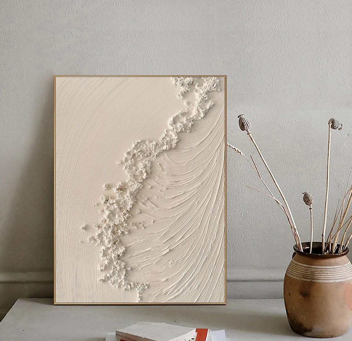 Raised Ivory Vein Texture With Flowing Carved Wave Lines Poster - Image 4