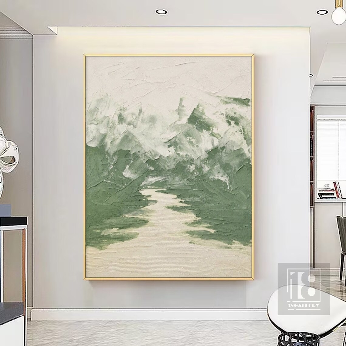 Sage Green and White Brushstroke Landscape Abstract Painting Poster - Image 3