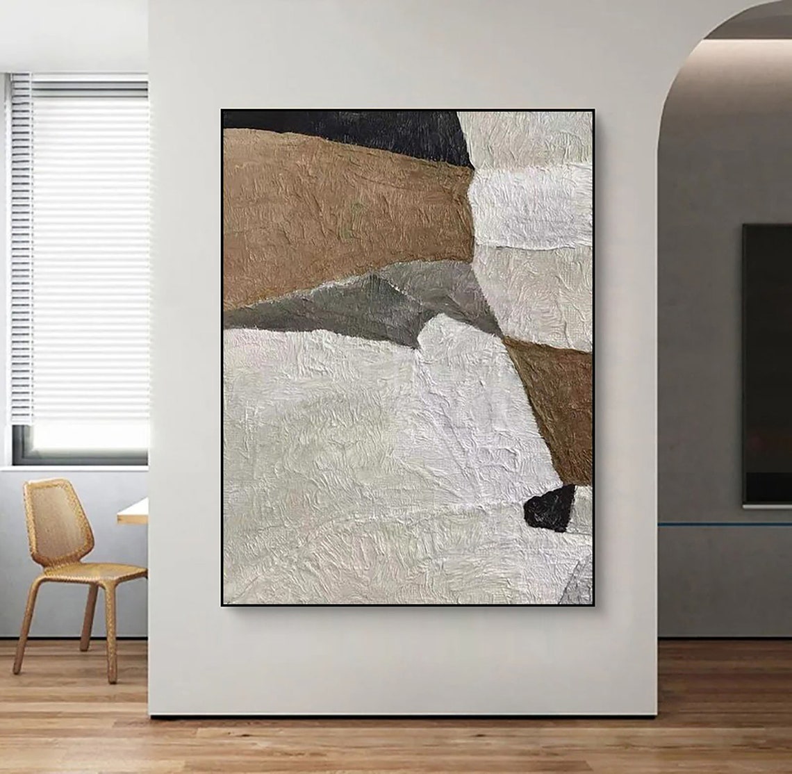 Brown Beige White Textured Blocks Framed Abstract Art Poster - Image 2