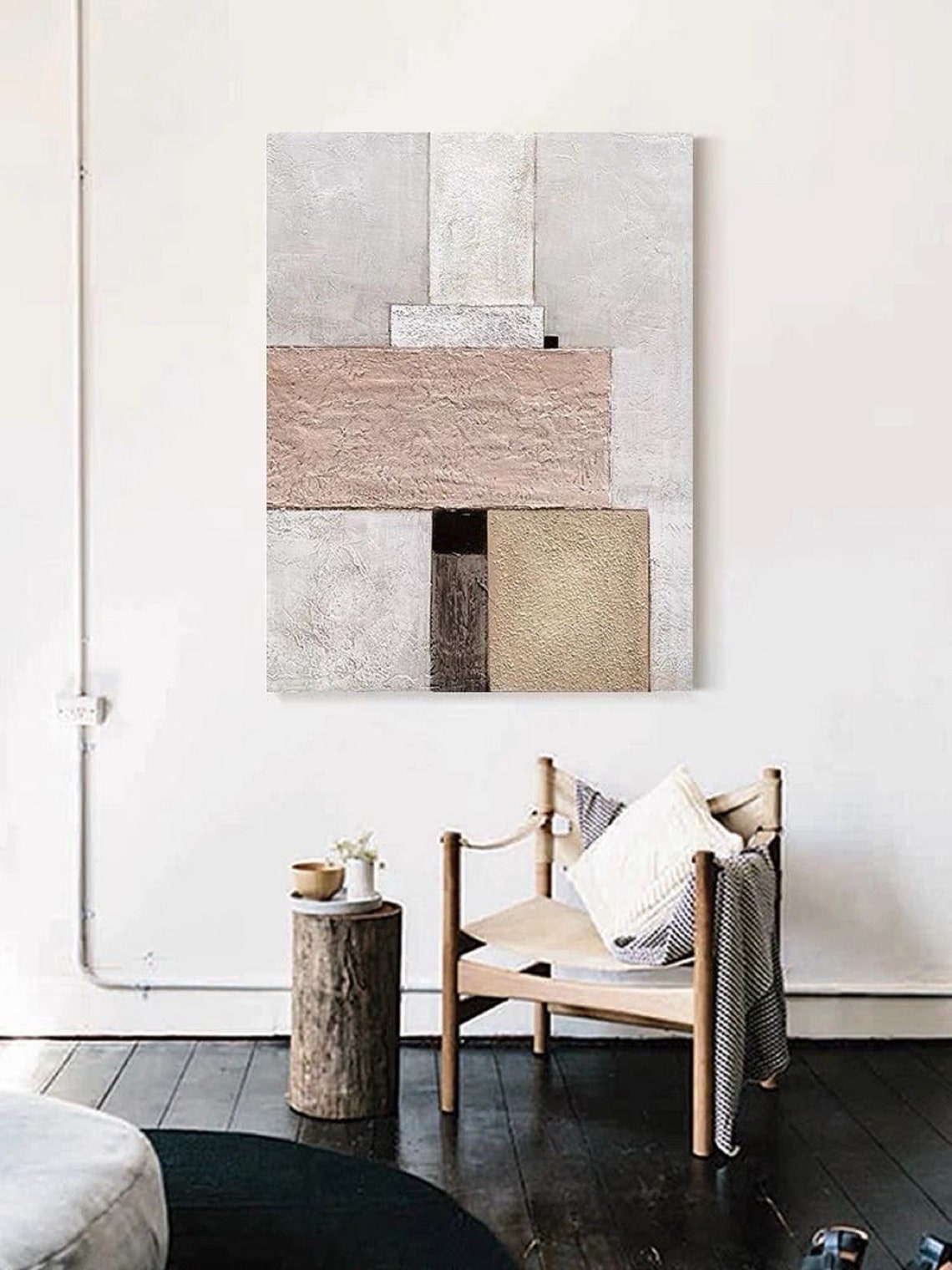 Beige Tan Gray Geometric Blocks Abstract Neutral Calm Art Poster - Image 4