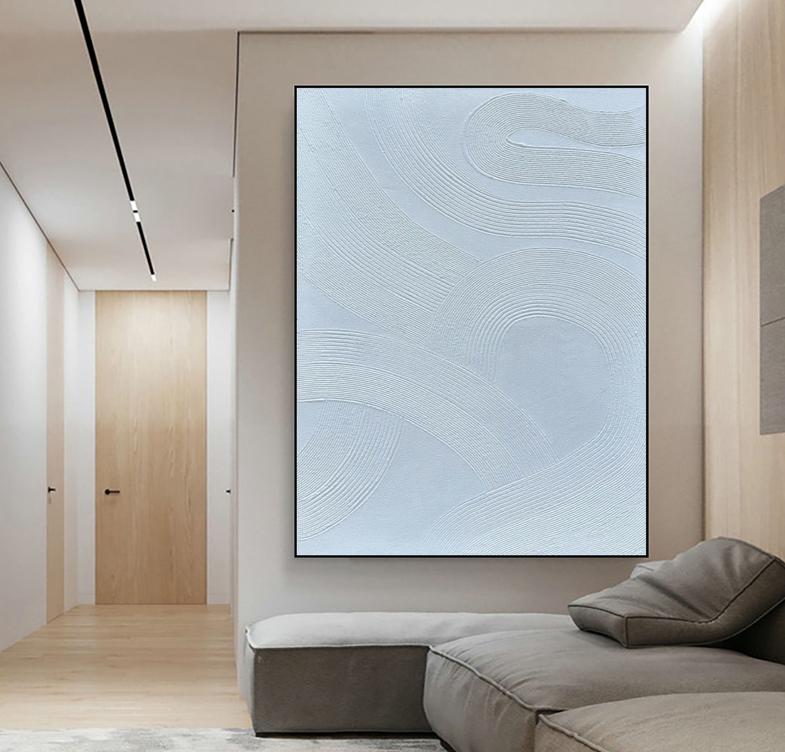 Pale Blue Engraved Lines Minimalist Serene White Decor Poster - Image 3