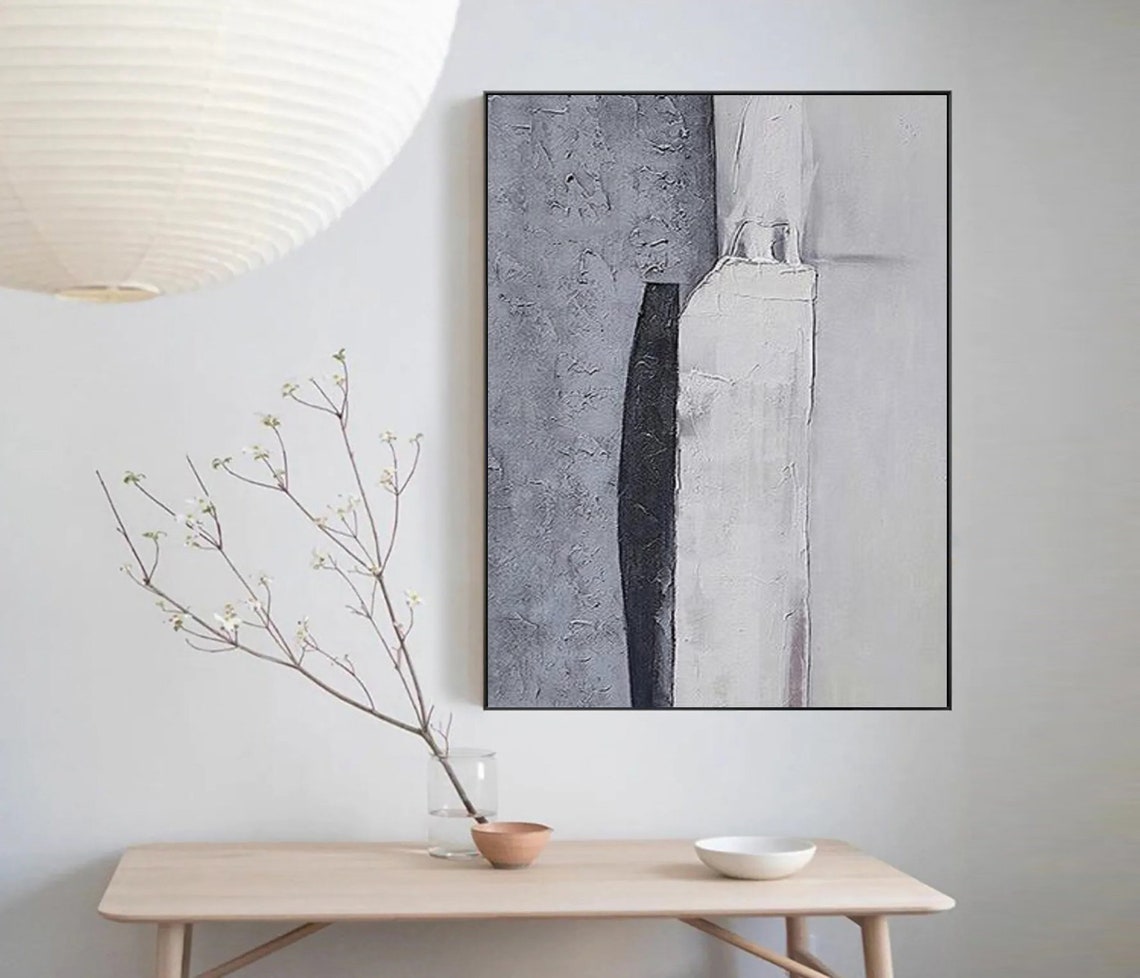 Gray Black White Vertical Column Abstract Modern Moody Art Poster - Image 4