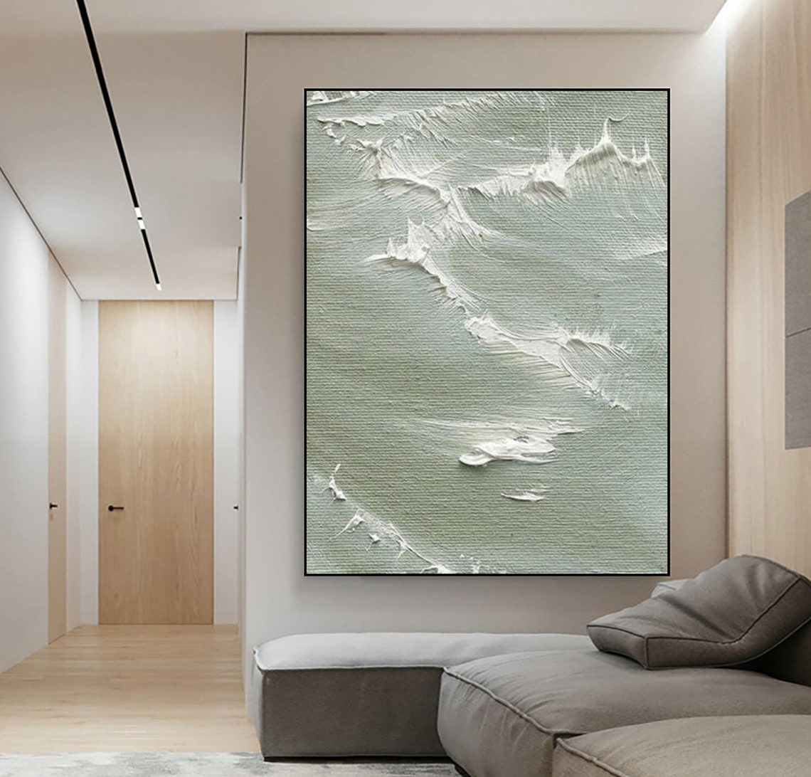 Sage Green Ocean Wave Abstract Impasto Textured Sea Art Poster - Image 3