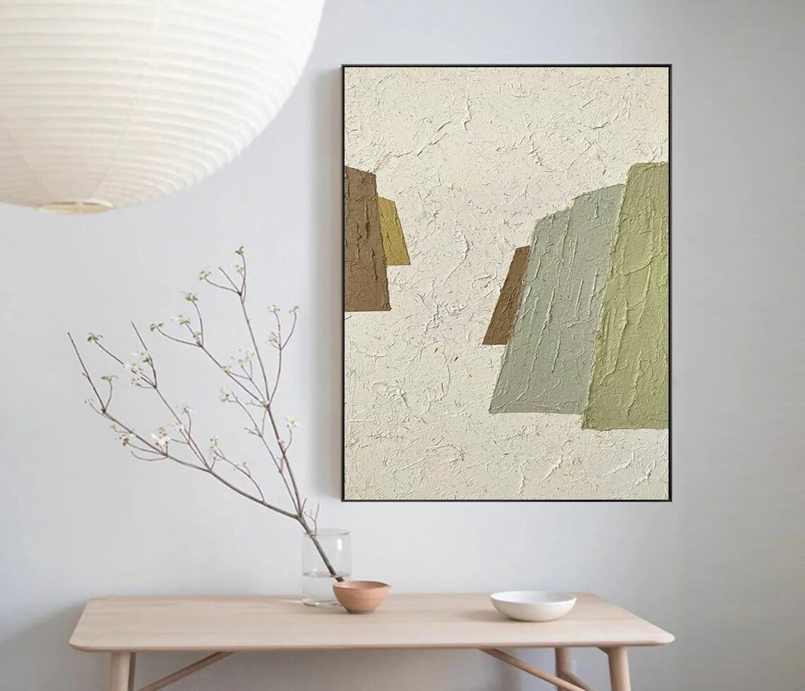 Cream Textured Blocks Brown Green Abstract Earth Tone Art Poster - Image 5
