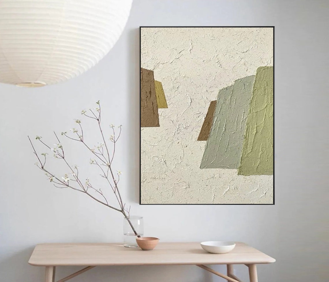 White Textured Wall Art Original Abstract Painting Wabi Sabi Wall Art White Wall Art Neutral Green Painting For Entrance Decor Painting - Image 5