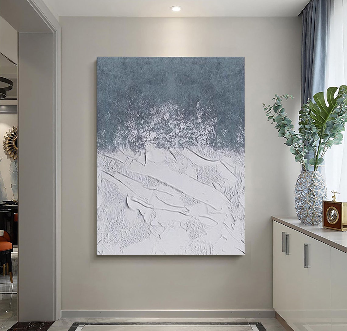 Dusty Blue and White Textured Minimalist Wabi Sabi Abstract Poster - Image 2