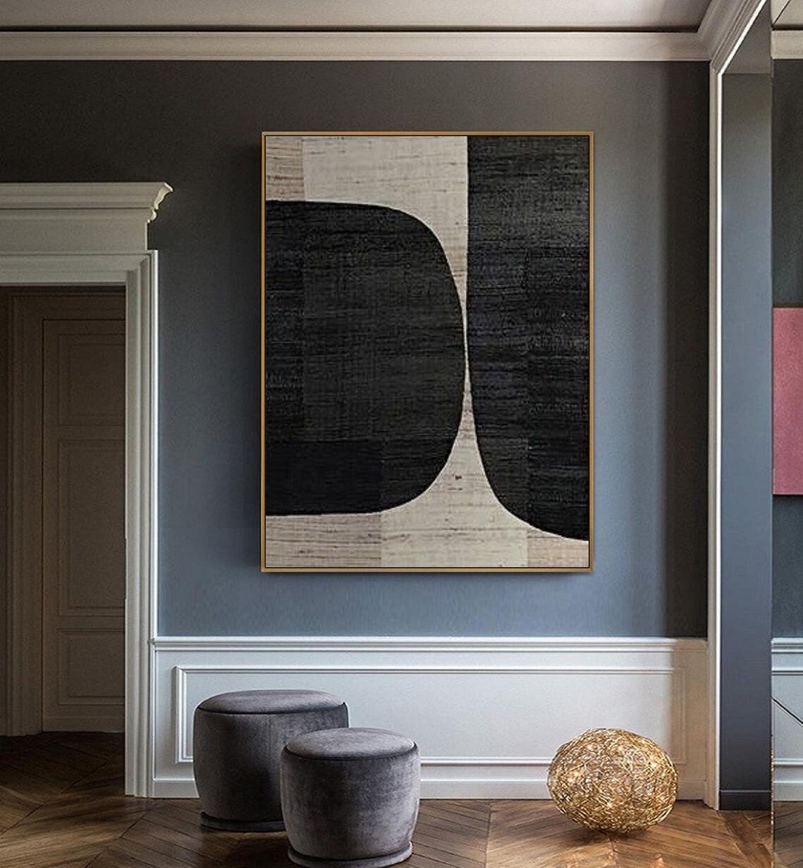 Large Black Wabi Sabi Minimalist Wall Art Black Beige Abstract Painting Boho Textured Wall Art Neutral Wall Decor Entrance Wall Art - Image 4