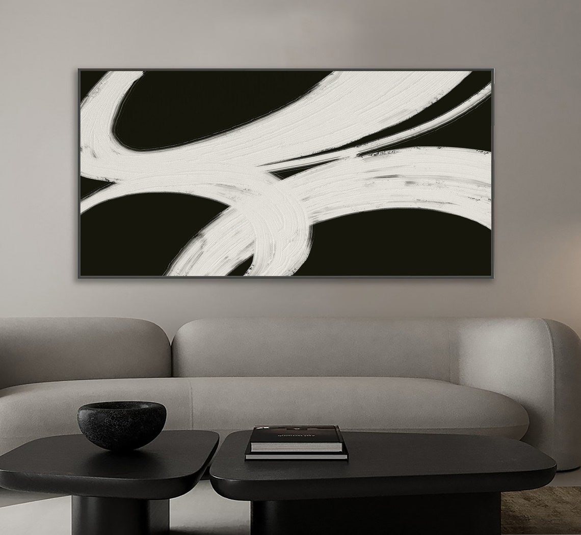 White Diagonal Sweep Brushstrokes On Black Abstract Art Poster - Image 4