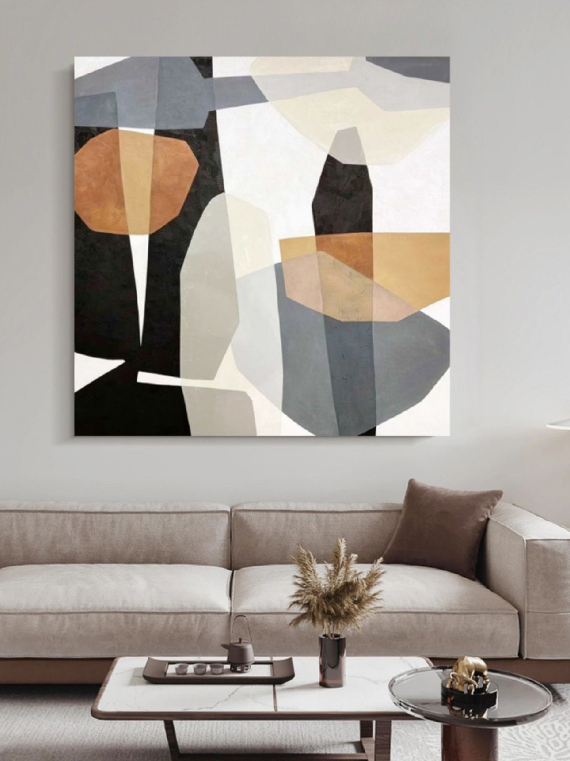 Geometric Black Tan Gray Blocks Bold Modern Abstract Art Poster - Image 3