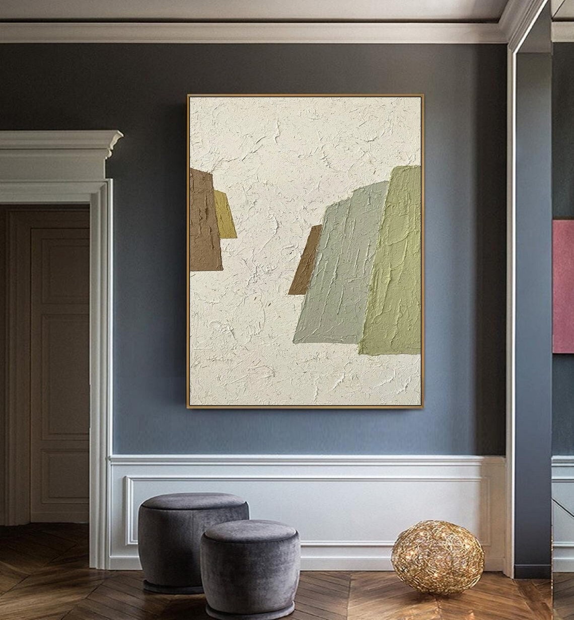 Cream Textured Blocks Brown Green Abstract Earth Tone Art Poster - Image 4